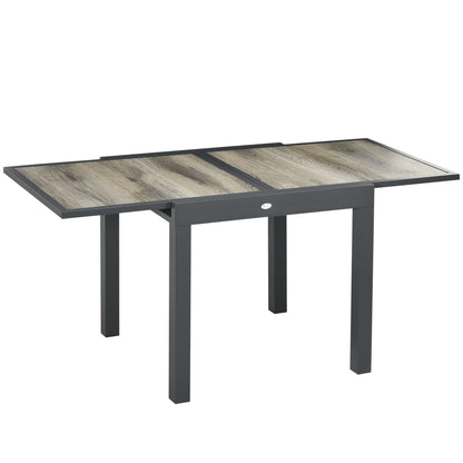 Extending Garden Table, Outdoor Dining Table for 6, Aluminium Frame Rectangular Patio Table with Plastic Board Tabletop