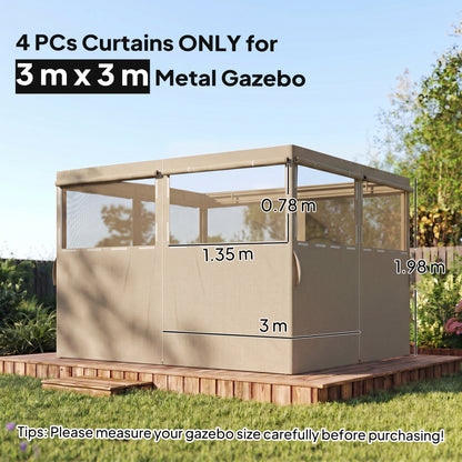 4 Pack Replacement Gazebo Curtains Privacy Panel for Most 3 x 3 m Gazebo, Outdoor Shelter Sidewalls, Khaki