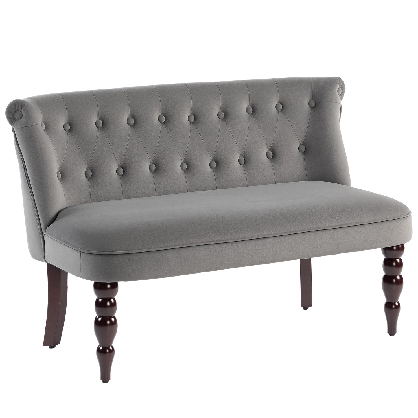 Velvet 2 Seater Sofa, Button Tufted Wingback Loveseat with Rubber Wood Legs for Living Room, Bedroom, Charcoal Grey