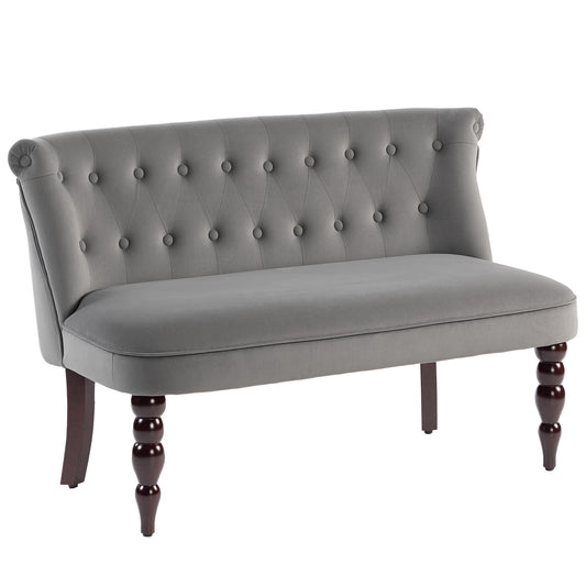 Velvet 2 Seater Sofa, Button Tufted Wingback Loveseat with Rubber Wood Legs for Living Room, Bedroom, Charcoal Grey