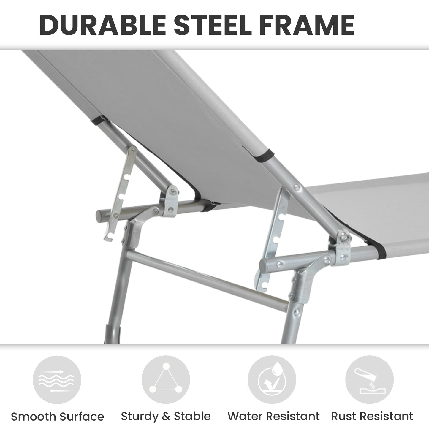 Reclining Sun Lounger Chair Folding Camping Bed with 4-Position Adjustable Backrest, Grey