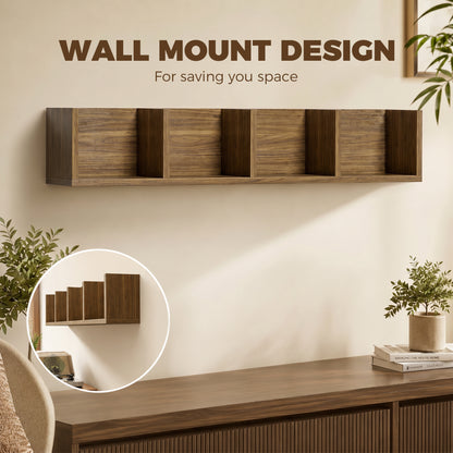 Wall Mount 84 CD / 56 DVD/Blu-ray/ Media Storage Rack 4 Cubes Wooden Shelf Organizer Unit Bookcase Display, Walnut