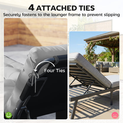 Sun Lounger Cushions Only, Garden Lounge Chair Cushions Set of 2, Sunbed Replacement Pads with 4 Ties, Light Grey