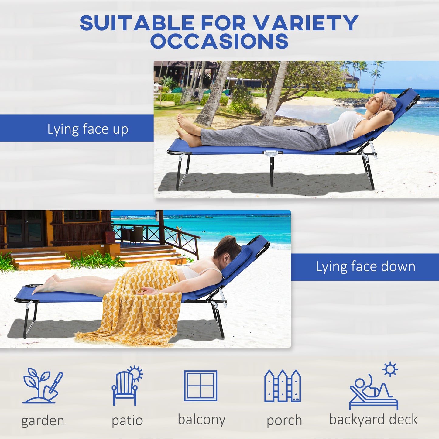 Folding Sun Loungers Set of 2 with Face Hole, 4-Position Adjustable Backrest Garden Recliner Chair Sunbed
