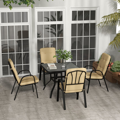 5 Pieces Outdoor Square Garden Dining Set for Small Garden with Tempered Glass Dining Table 4 Cushioned Armchairs