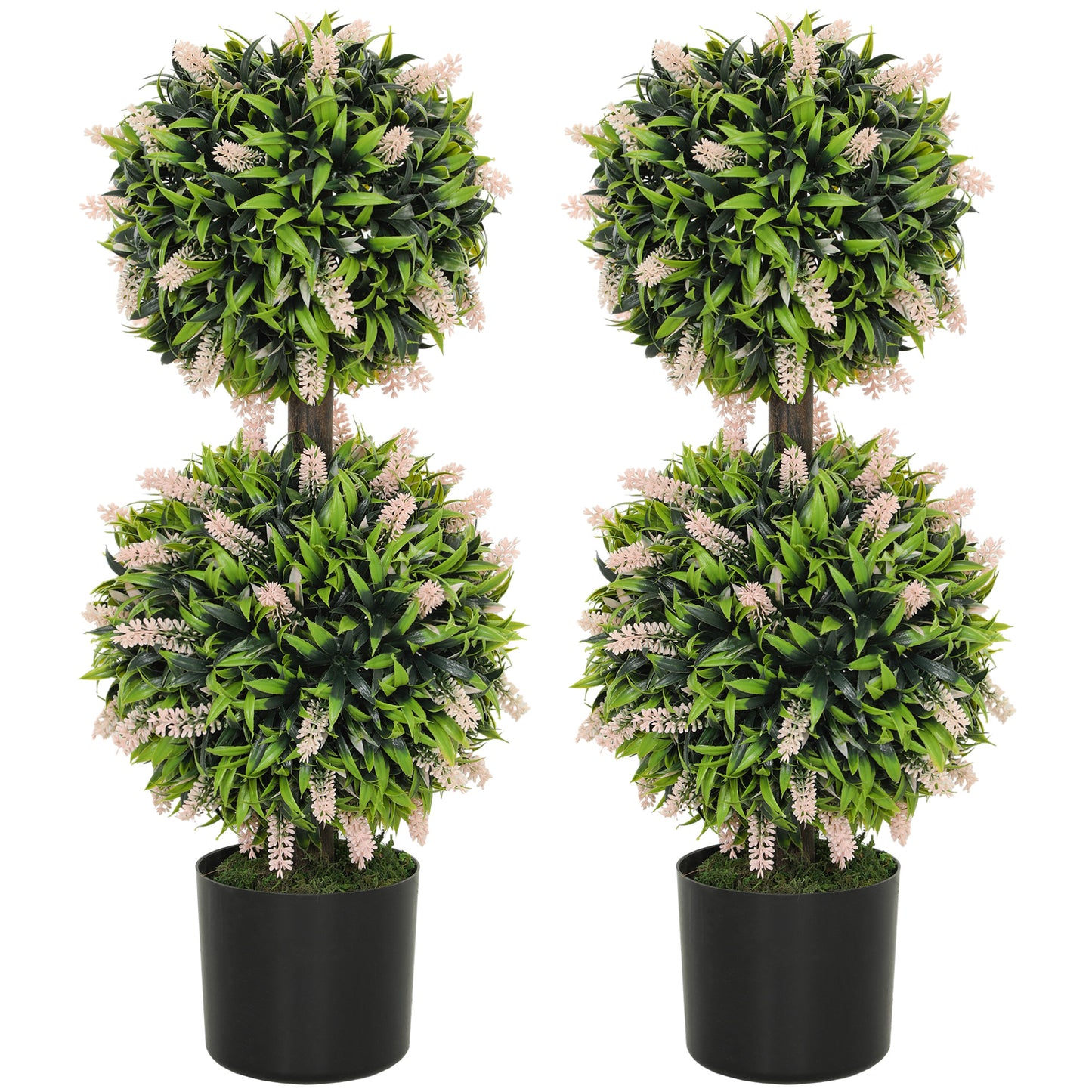 Set of 2 Artificial Plants, Lavender Flowers Ball Trees with Pot, for Home Indoor Outdoor Decor, 70cm