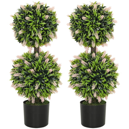 Set of 2 Artificial Plants, Lavender Flowers Ball Trees with Pot, for Home Indoor Outdoor Decor, 70cm