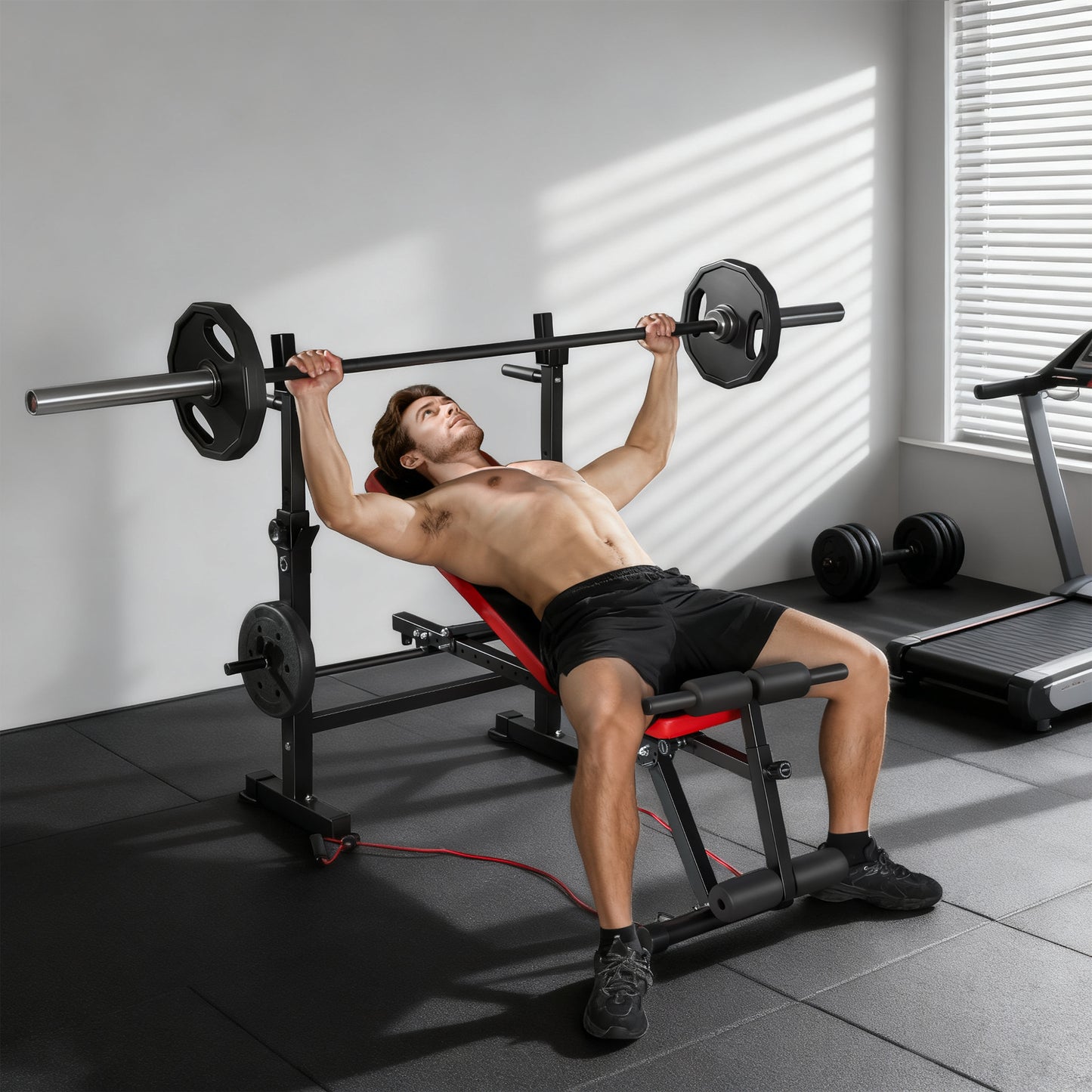 Adjustable Weight Bench with Squat Rack and Dip Stand