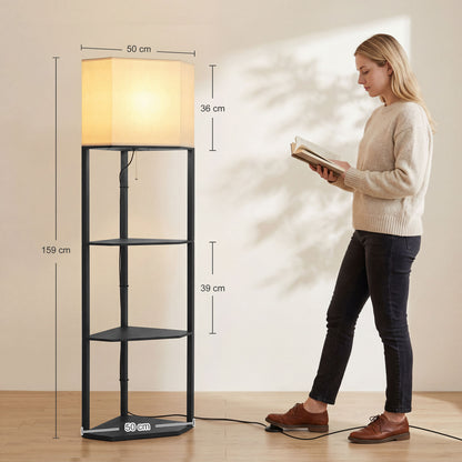 Corner Floor Lamp with Shelves and Lights, Modern Dimmable Standing Lamp with 3000K/4000K/6000K Colour Temperature