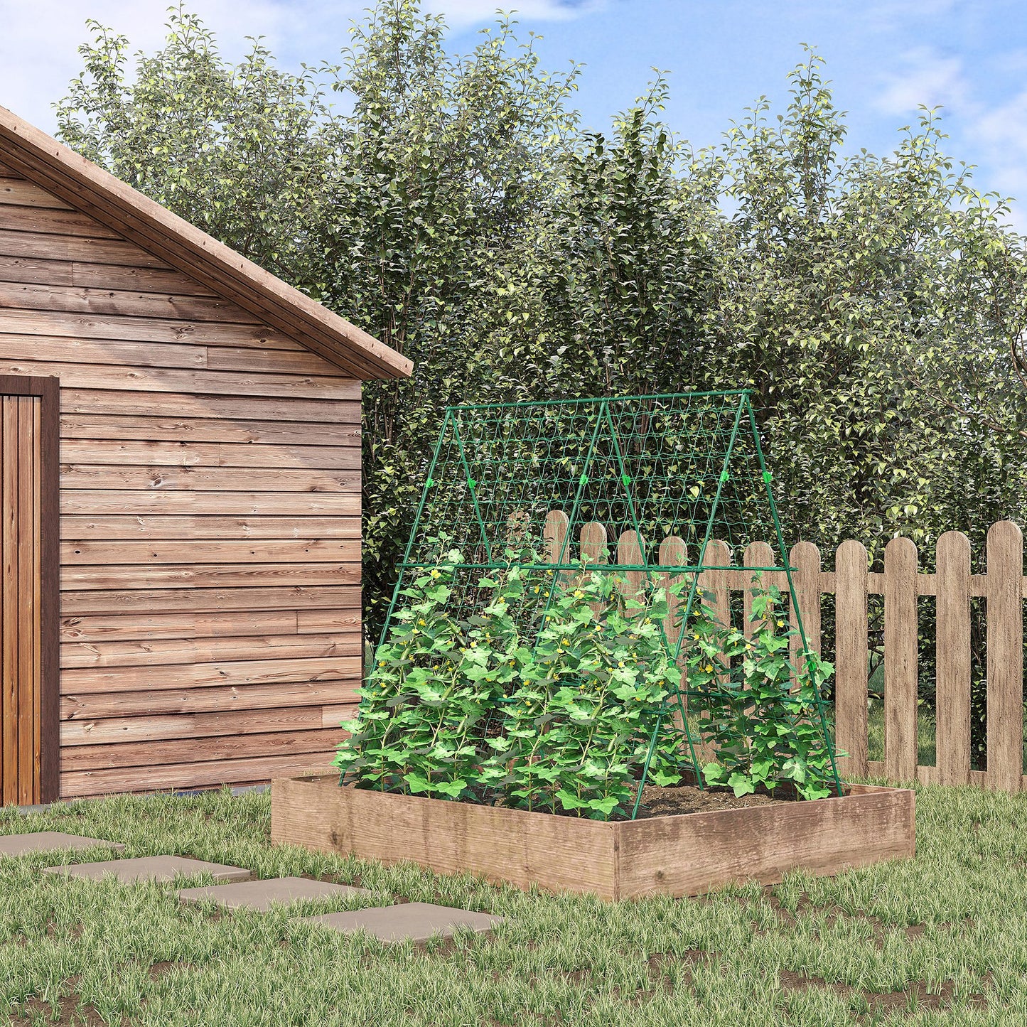 Garden Cucumber Trellis for Climbing Plants, A-Frame Trellis Plant Support with Climbing Net