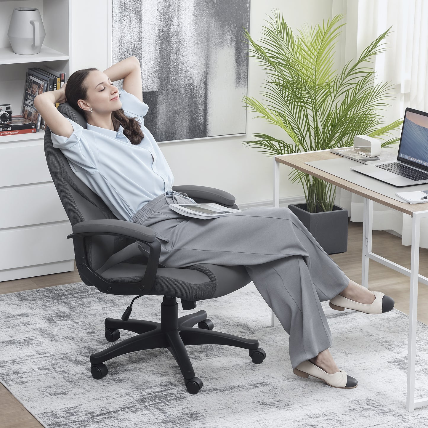 Faux Leather Office Chair - Charcoal Grey
