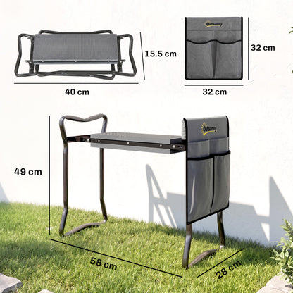 Steel Frame Padded Garden Kneeler, with Tool Bag - Grey