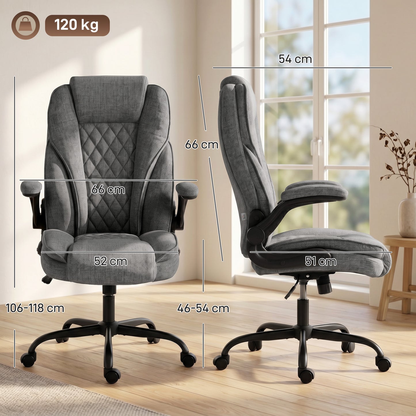 Office Chair, Ergonomic Desk Chair with Flip-up Armrest, Pocket Springs, Swivel Wheels, Adjustable Height, Grey