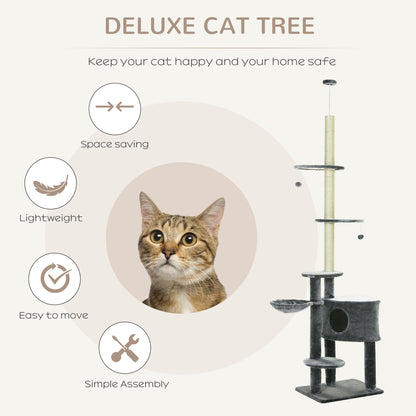 Floor to Ceiling Cat Tree for Indoor Cats Play Tower Climbing Activity Center Scratching Post Platforms Condo Adjustable Heig