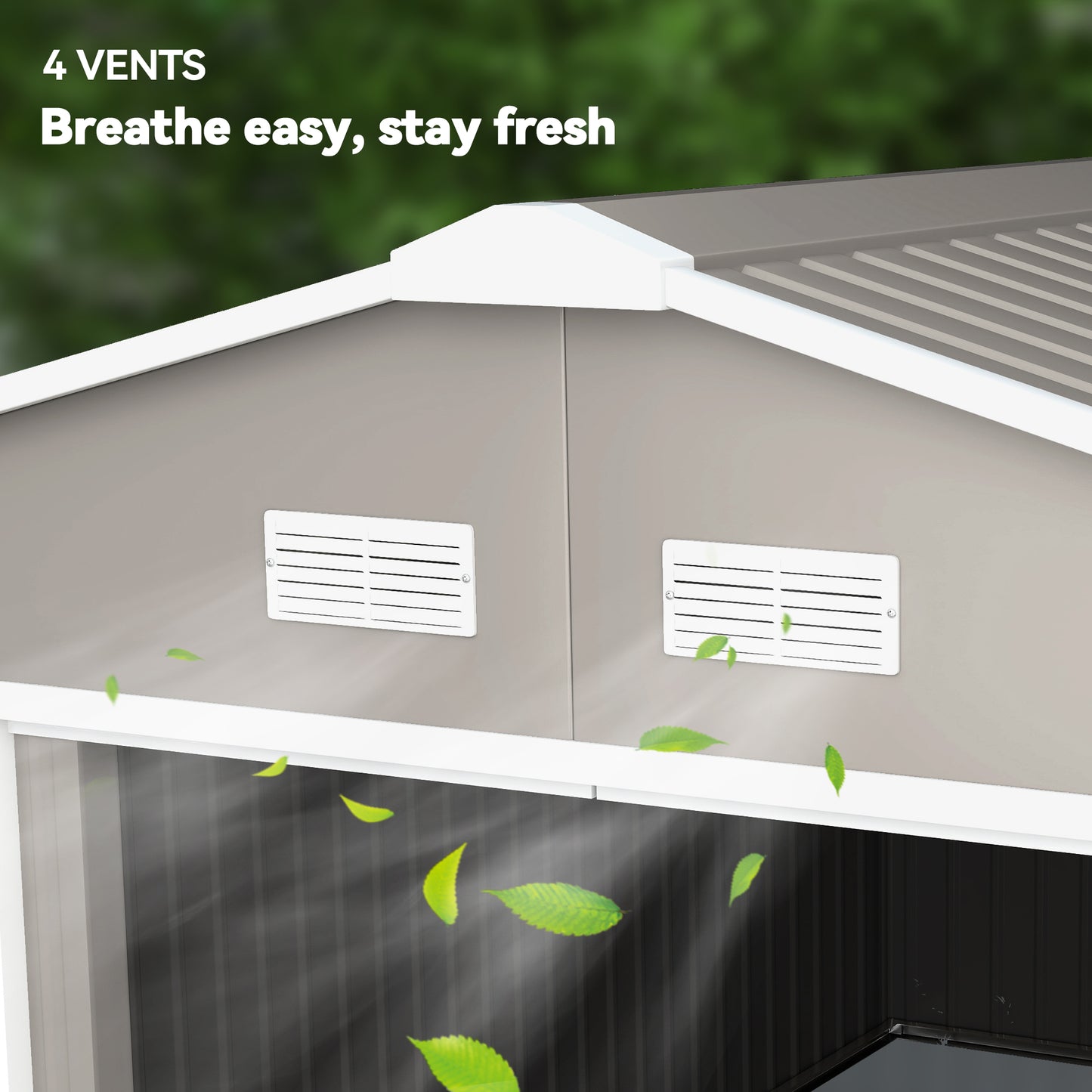 13 x 11ft Large Garden Shed, Mental Garden Storage Shed with Foundation Kit Ventilation & Doors, Light Grey