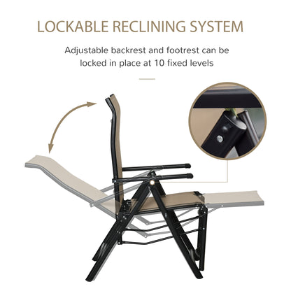 Outdoor Set of 2 Outdoor Sun Lounger 10-Position Adjustable Texteline Folding Reclining Chairs