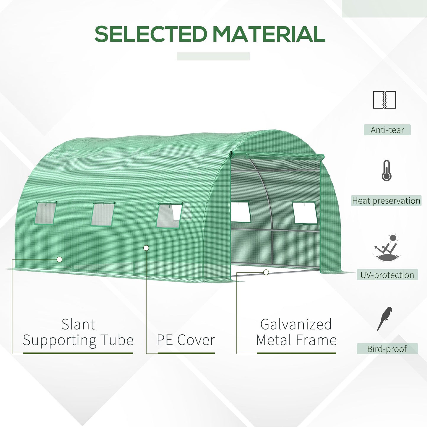 Walk-in Polytunnel Greenhouse, Outdoor Garden Tunnel Greenhouse Tent with Zipped Roll-Up Door and 6 Mesh Windows, 4 x 3M