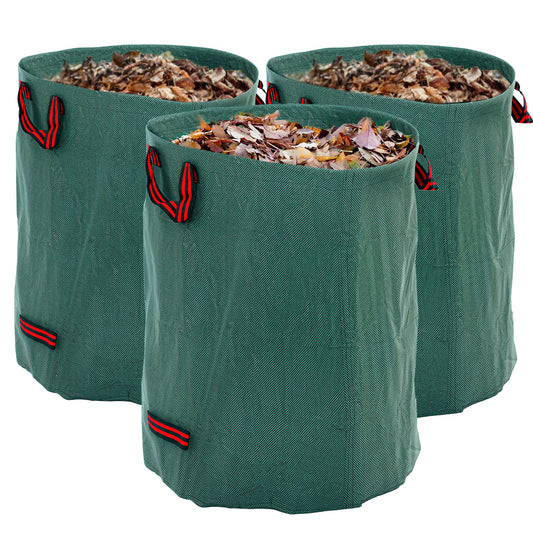 Garden Waste Bags, 300L x 3 Heavy Duty Garden Bags, Foldable and Reusable Waste Sacks with Handles for Loading Leaf, Trash