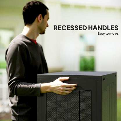 97L Plastic Garden Storage Box, Outdoor Storage Box with Handles, Waterproof Outdoor Storage Container, Black