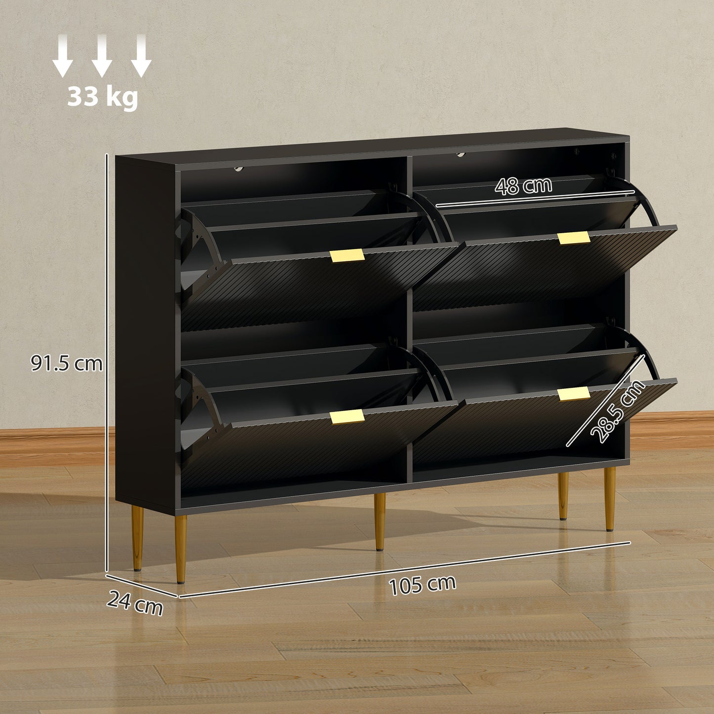 Elegant Four-Drawer Shoe Cabinet - Black