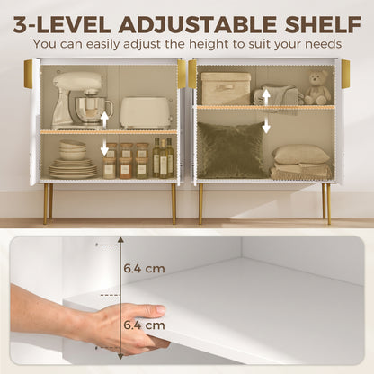 Modern Kitchen Cupboard, Storage Cabinet with 2 Doors, Adjustable Shelf and Metal Legs, White