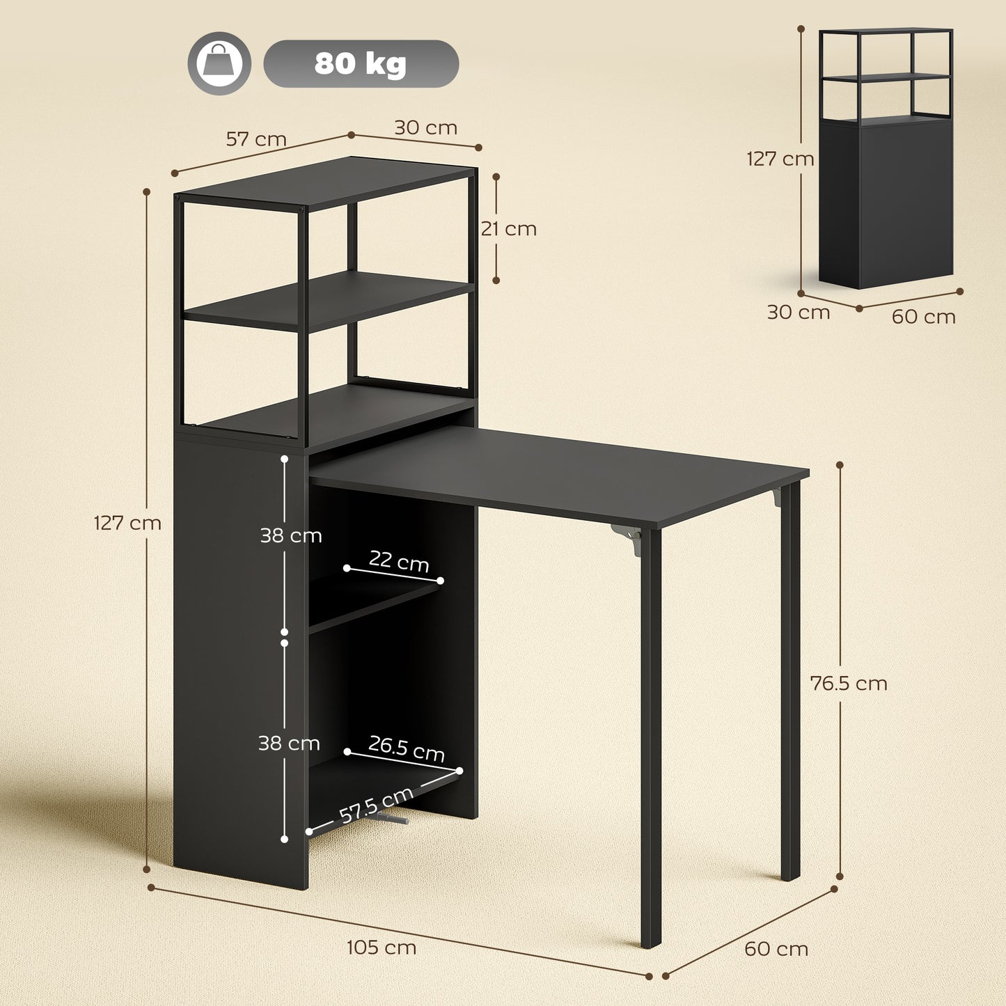 Folding Shelf and Work Table - Black