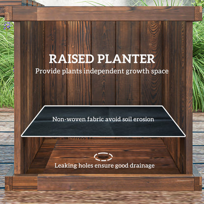 Wooden Garden Planter & Bench Combination Garden Raised Bed Patio Park Carbonised Finish 176 x 38 x 40 cm