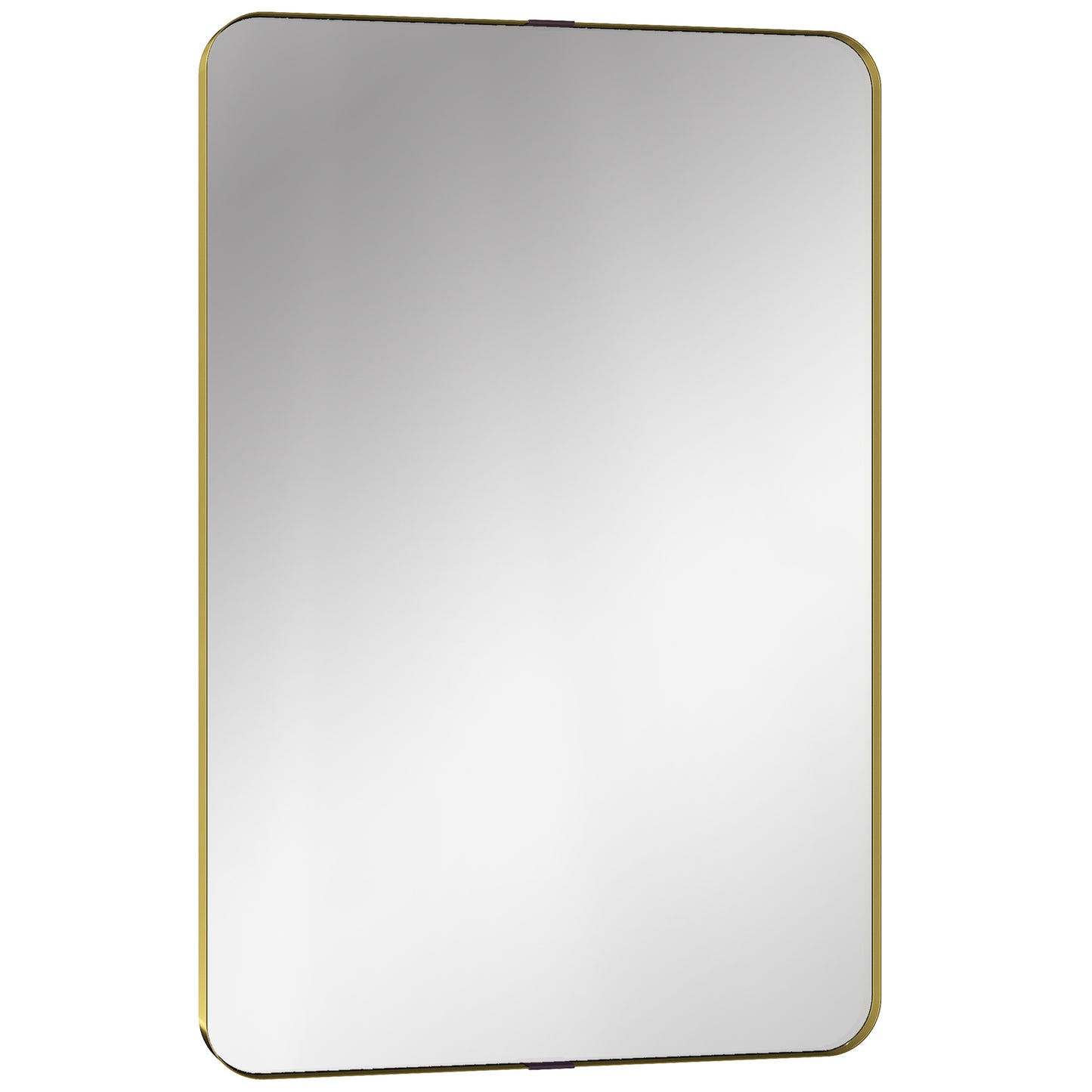 Rectangular Wall Mirror, 90 x 60 cm Wall Mounted Bathroom Mirror w/ Aluminium Alloy Frame and Tempered Glass, Gold Tone