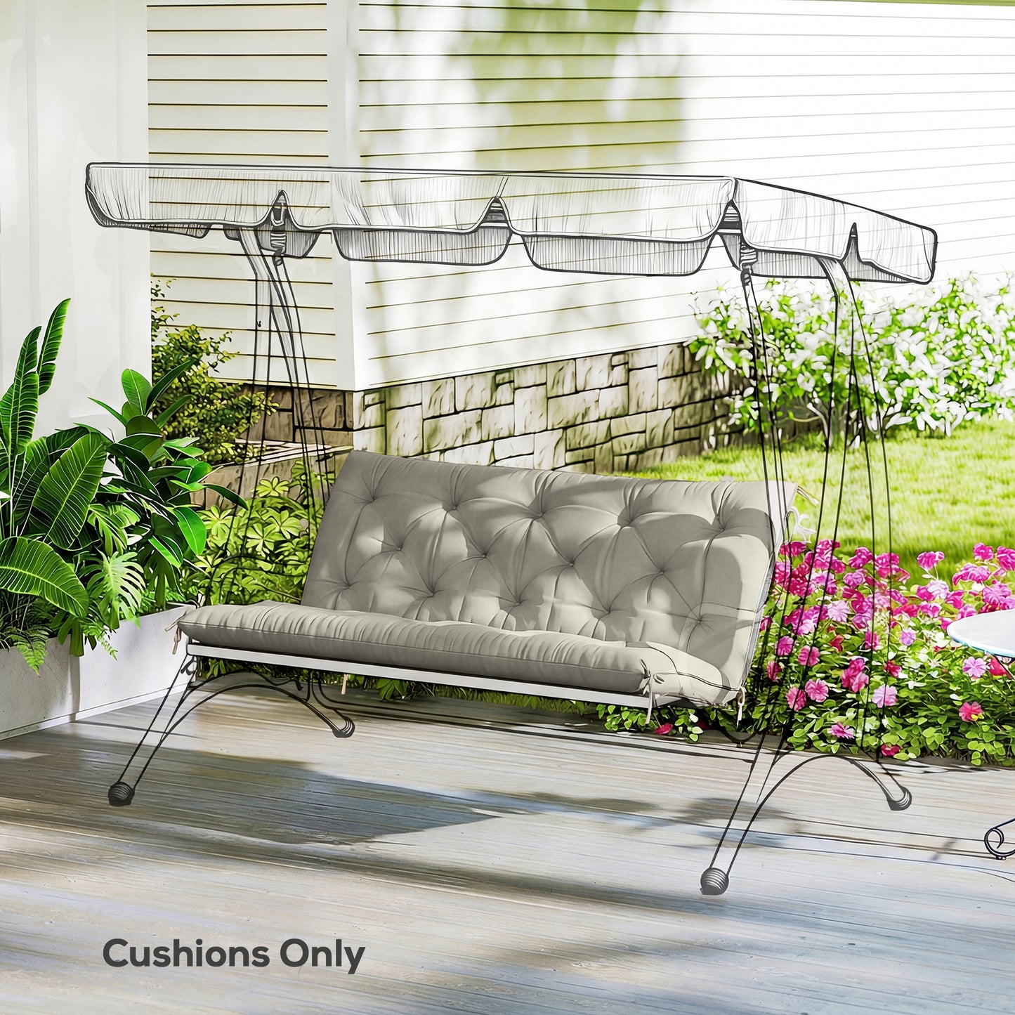 Garden Bench Cushion, 2 Seater Swing Chair Cushion, Seat Pad with Ties for Indoor and Outdoor Use, 110 x 120 cm