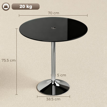 Round Bar Table, Modern Dining Table with Tempered Glass Top and Steel Frame for 4, 70 x 70 x 75.5cm, Black