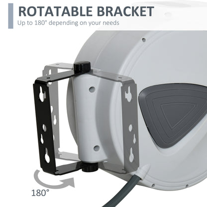 Retractable Air Hose Reel, Wall Mount Auto Rewind Hose- Reel, 15m+ 140cm Diameter 3/ 8" 9.5mm, Connector 1/ 4" BSP, Grey