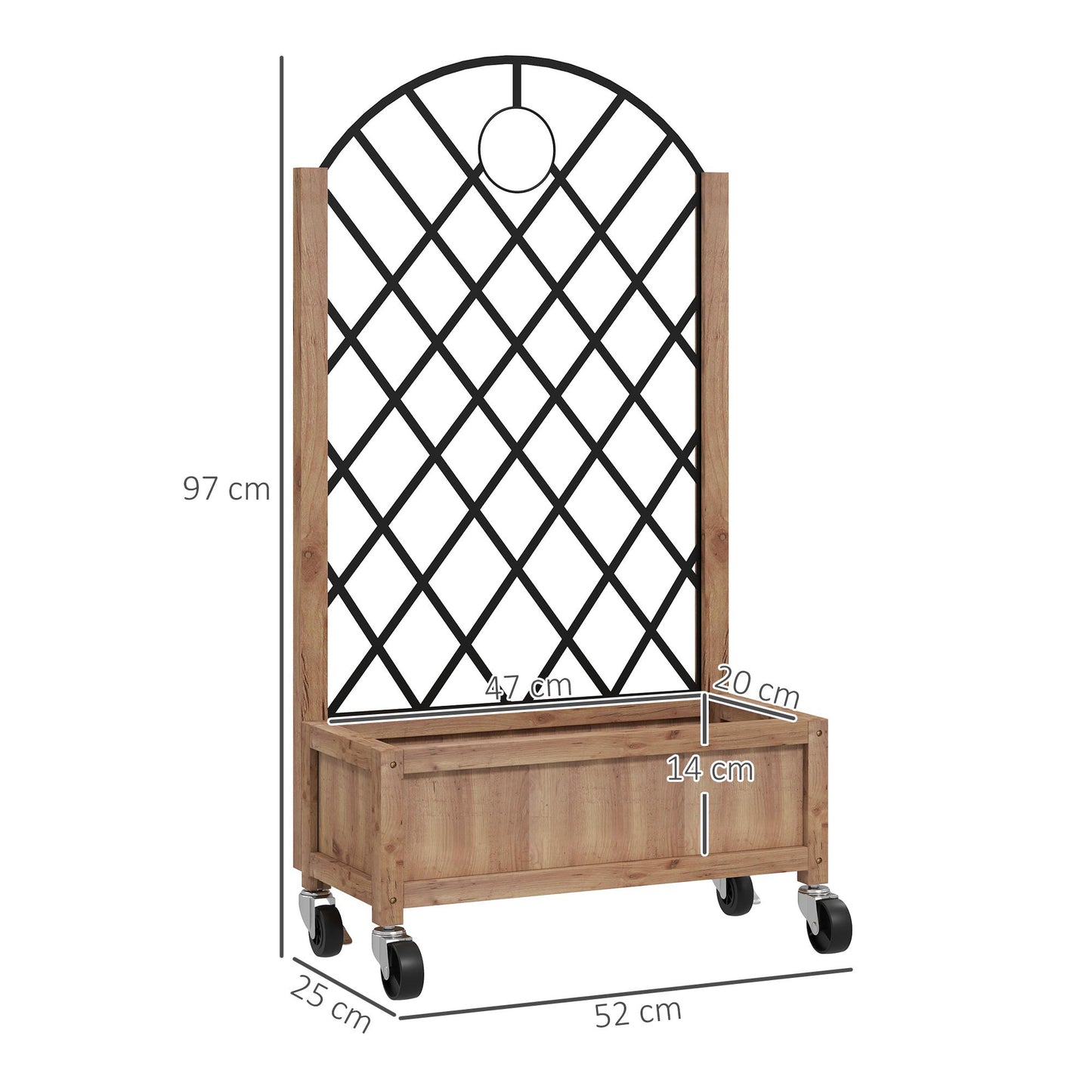 Wooden Planter, with Metal Trellis - Brown/Black