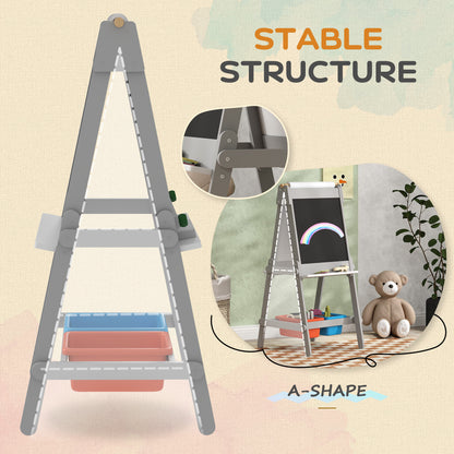 Art Easel for Kids with Paper Roll, Double-Sided Painting Easel with Chalkboard, Whiteboard