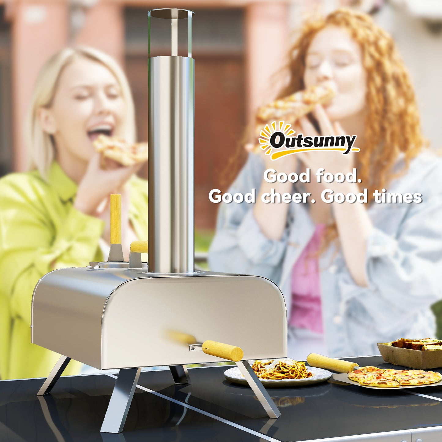 Outdoor Pizza Oven, Portable Wood Pellet Pizza Oven with Pizza Stone and Peel, Foldable Legs, Chimney