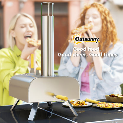 Outdoor Pizza Oven, Portable Wood Pellet Pizza Oven with Pizza Stone and Peel, Foldable Legs, Chimney