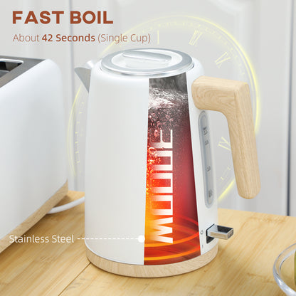 Stainless Steel Kettle and Toaster Set, 1.7L 3000W Fast Boil Kettle & 2 Slice Toaster Kitchen Set