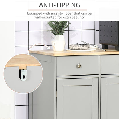 Sideboard with Rubberwood Top and Independent Storage Shelves for Dining Room, Kitchen - Grey