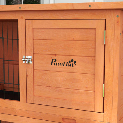 Two-Tier Antiseptic Wood Rabbit Hutch, 102cm Guinea Pig Hutch with Run - Orange