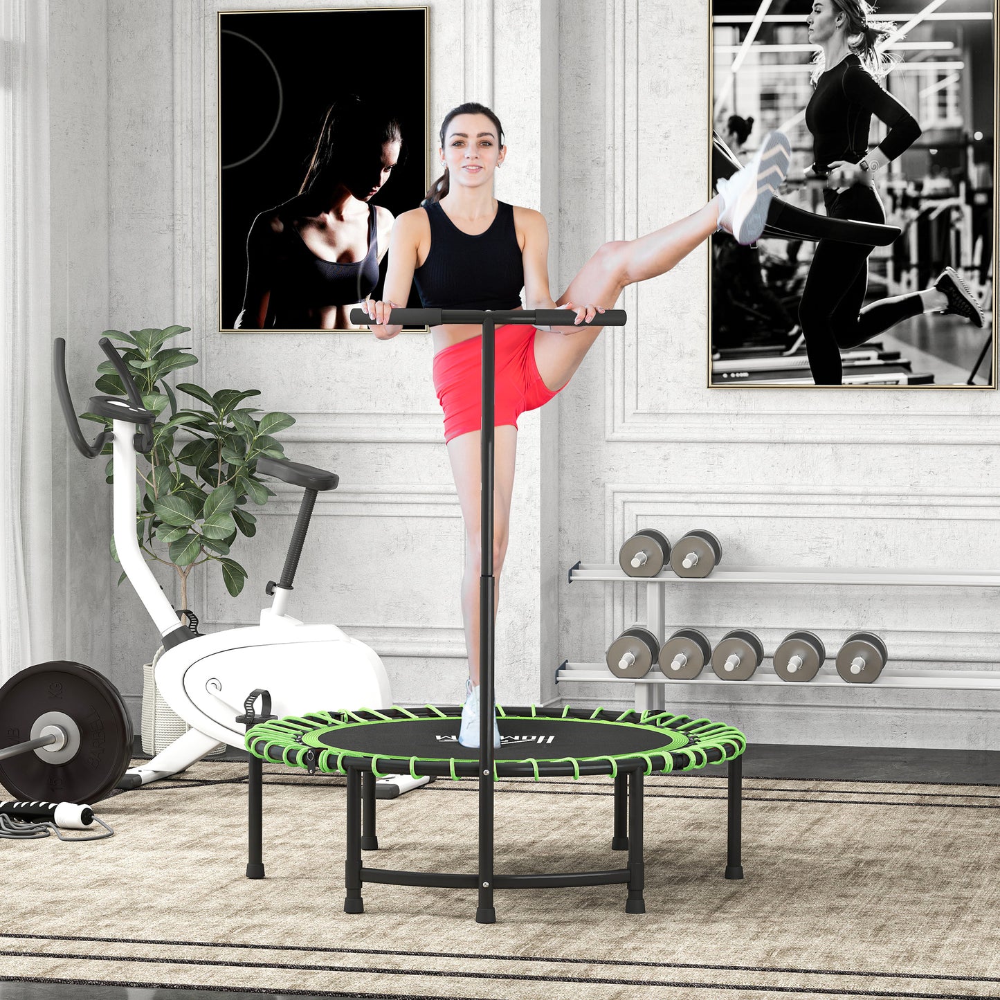 Mini Round Steel Frame Trampoline w/ Adjustable Handle, Green