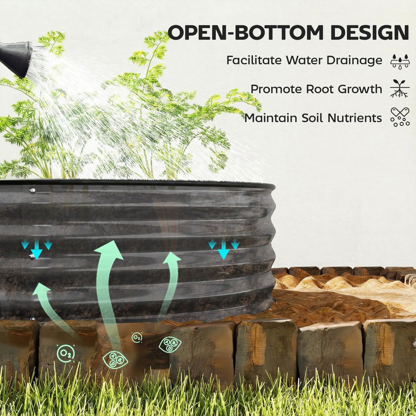 Galvanised Raised Garden Bed, Metal Planter Box with Safety Edging, for Flowers, Herbs, Succulents, Dark Grey