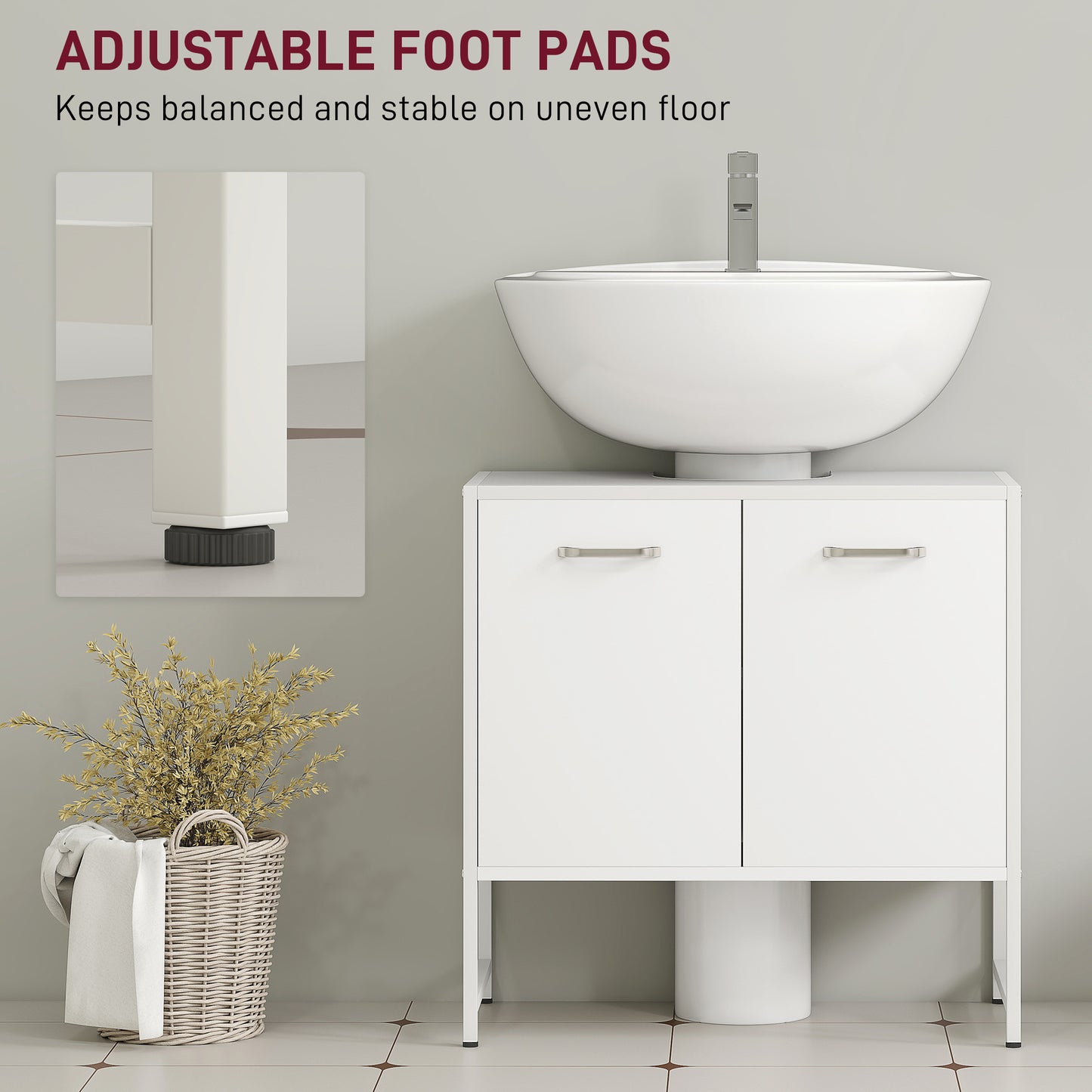 Bathroom Vanity Unit, Under Sink Storage Cabinet with Soft-Close Doors for Basin without or with Pedestal, White