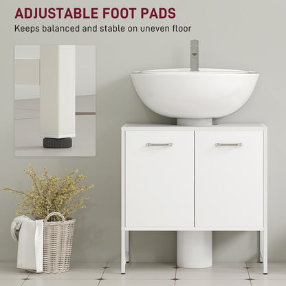 Bathroom Vanity Unit, Under Sink Storage Cabinet with Soft-Close Doors for Basin without or with Pedestal, White