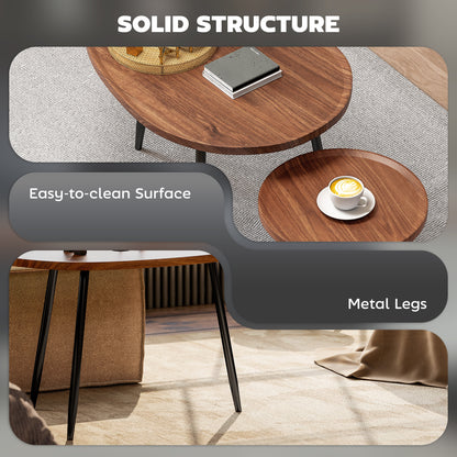 Nesting Coffee Table Set of 2, 80cm Modern Stacking End Side Table with Metal Legs for Living Room Bedroom Office