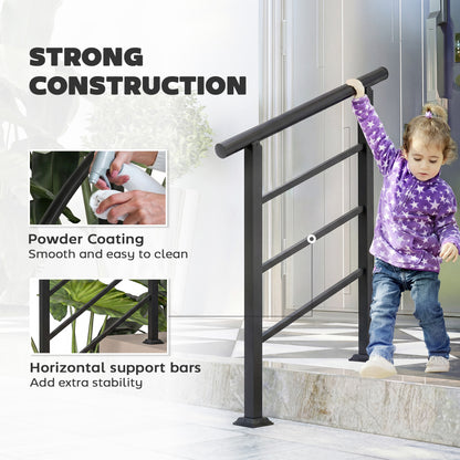 Outdoor Handrail for Stairs, 0°-45° Adjustable Wrought Iron Exterior Handrail, Fit 1 to 3 Steps Stair Railing