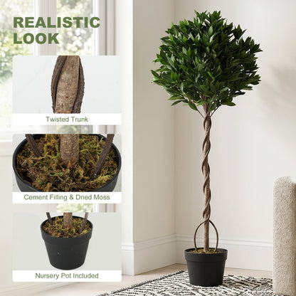 Realistic Lush Topiary Ball Tree, Artificial Bay Laurel Topiary Trees with Weighted Pot, Set of 2, Green