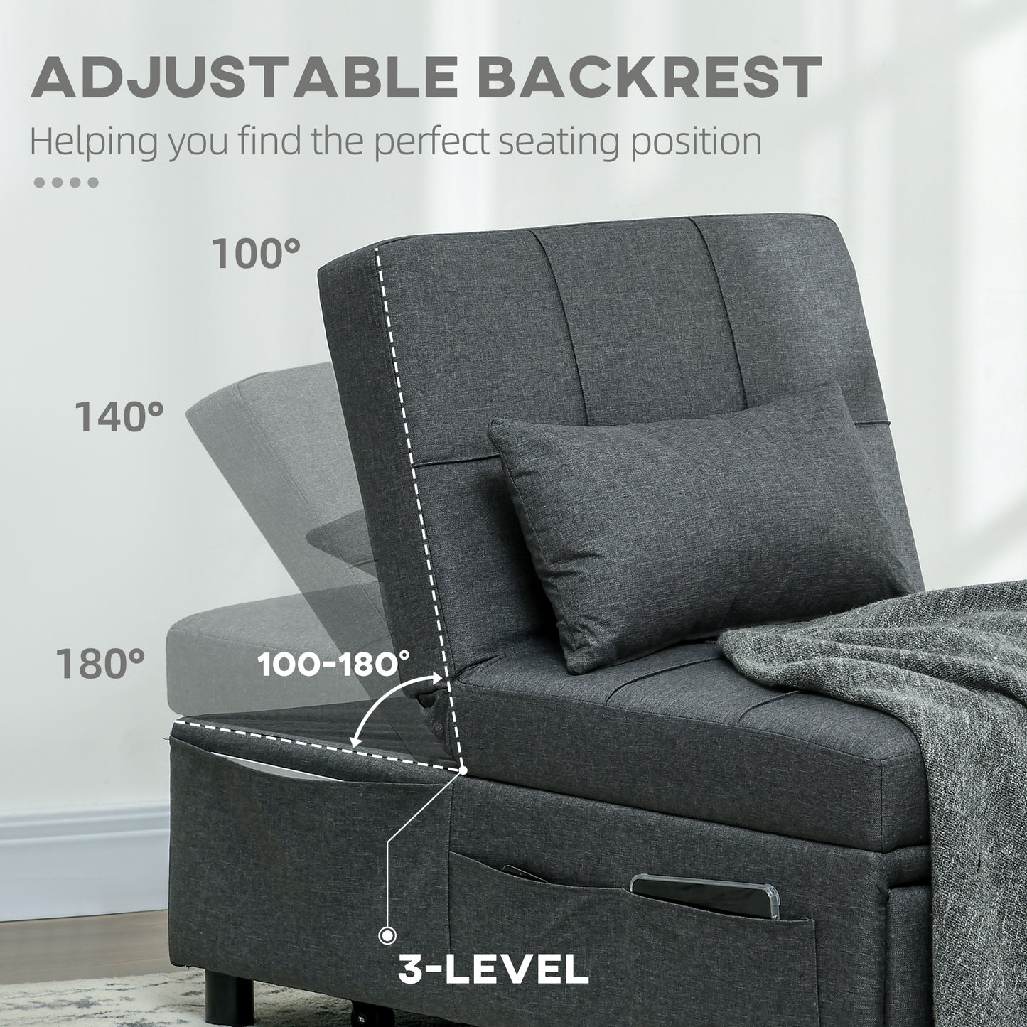 Convertible Chair Bed with Padding Seat, 4-in-1 Multi-Functional Sleeper Sofa Bed, Recliner with Adjustable Backrest