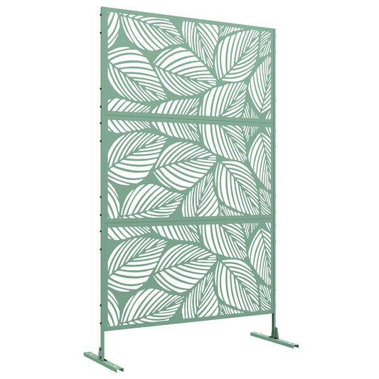 Metal Decorative Privacy Screen Outdoor Divider, Green Leaf