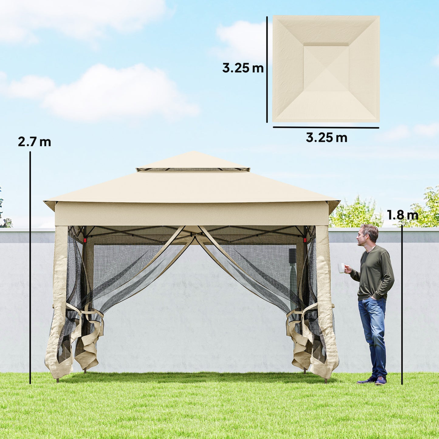3 x 3(m) Pop Up Gazebo, Double-roof Garden Tent with Netting and Carry Bag, Party Event Shelter for Outdoor Patio
