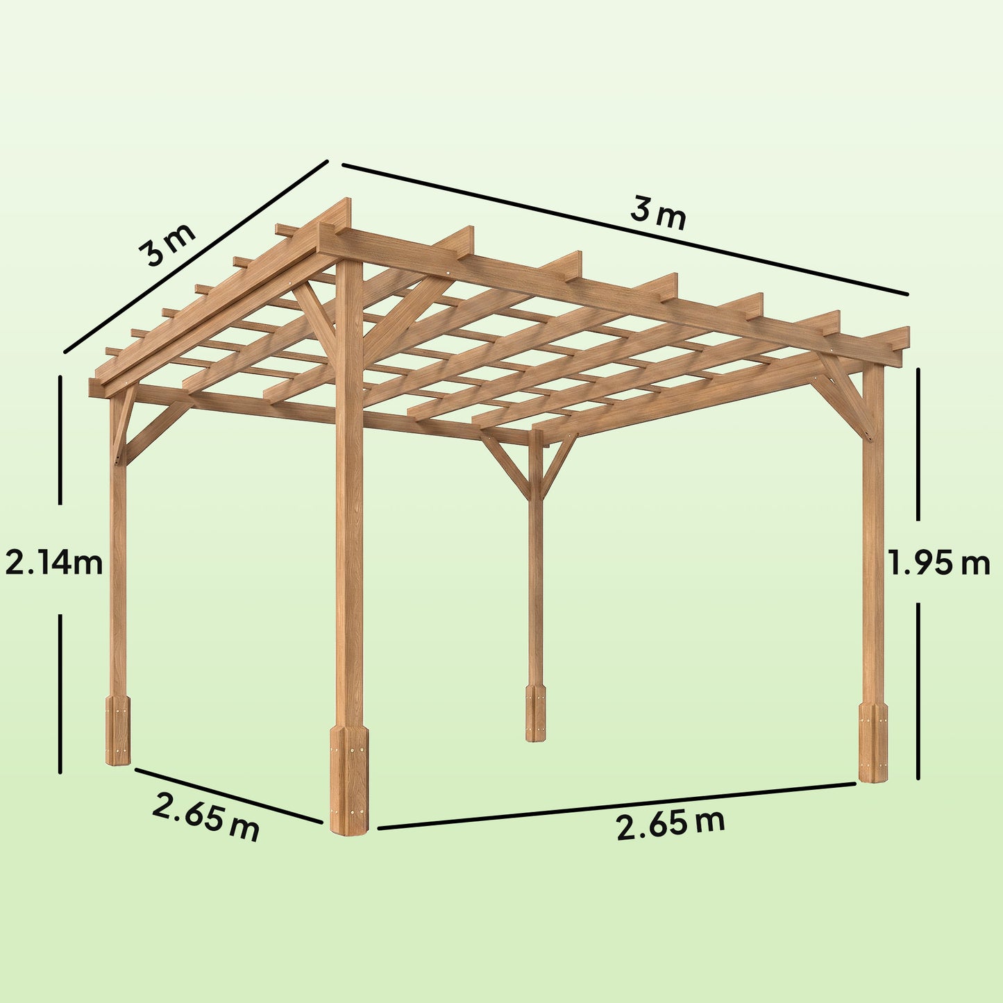3 x 3 m Wooden Pergola Kit, Decorative Garden Gazebo Shelter with Stable Structure for Climbing Vines, Dark Brown