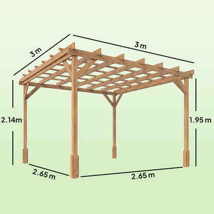3 x 3 m Wooden Pergola Kit, Decorative Garden Gazebo Shelter with Stable Structure for Climbing Vines, Dark Brown